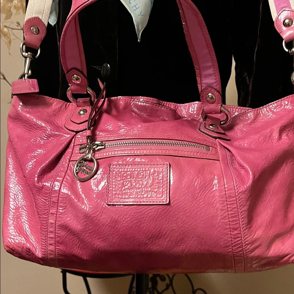 Coach Pink Patent Leather Shoulder Bag, vintage, poppy, - Picture 17 of 17
